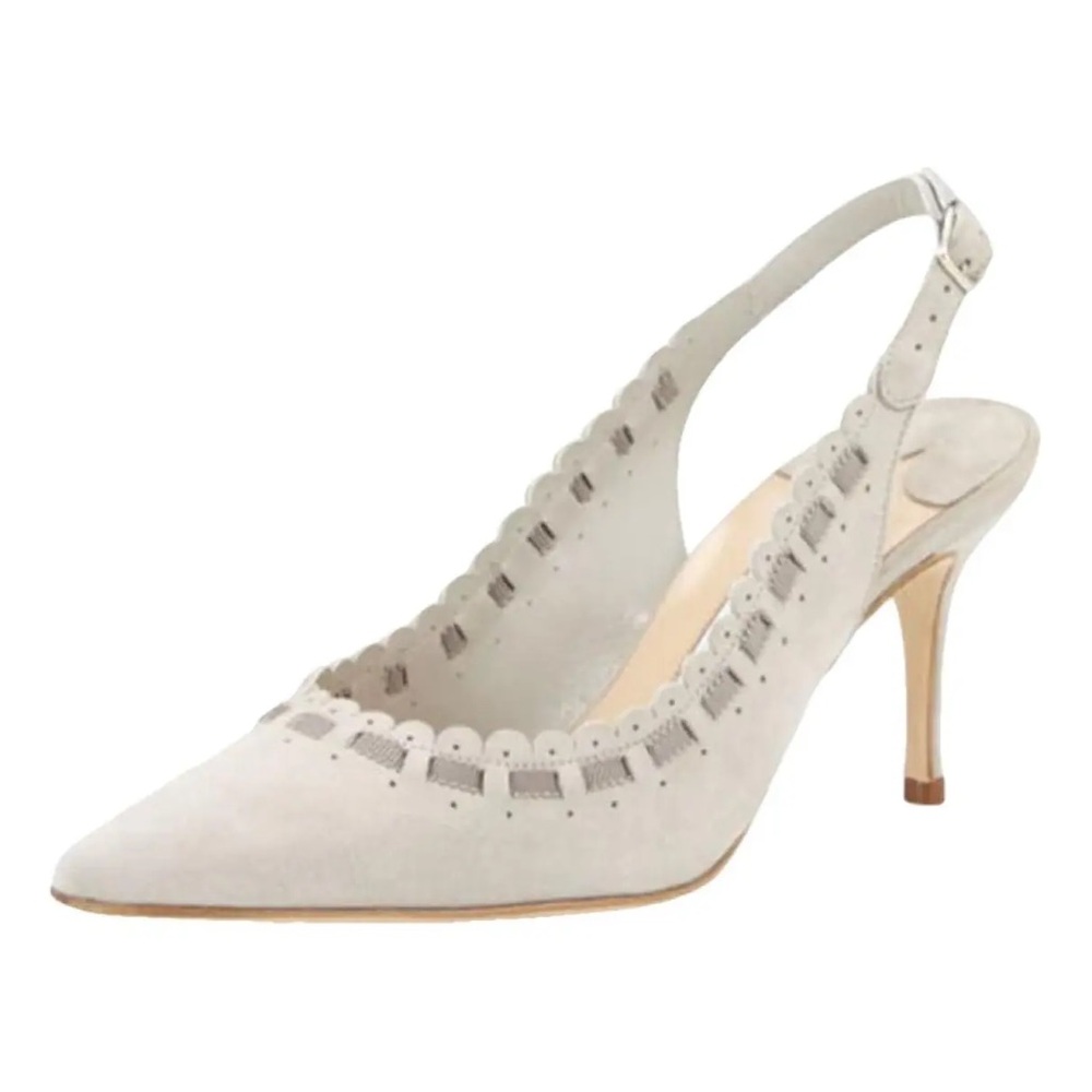NEW NIB Manolo Blahnik Ciabol Scalloped Slingback Pointed Toe Pumps Gray Suede